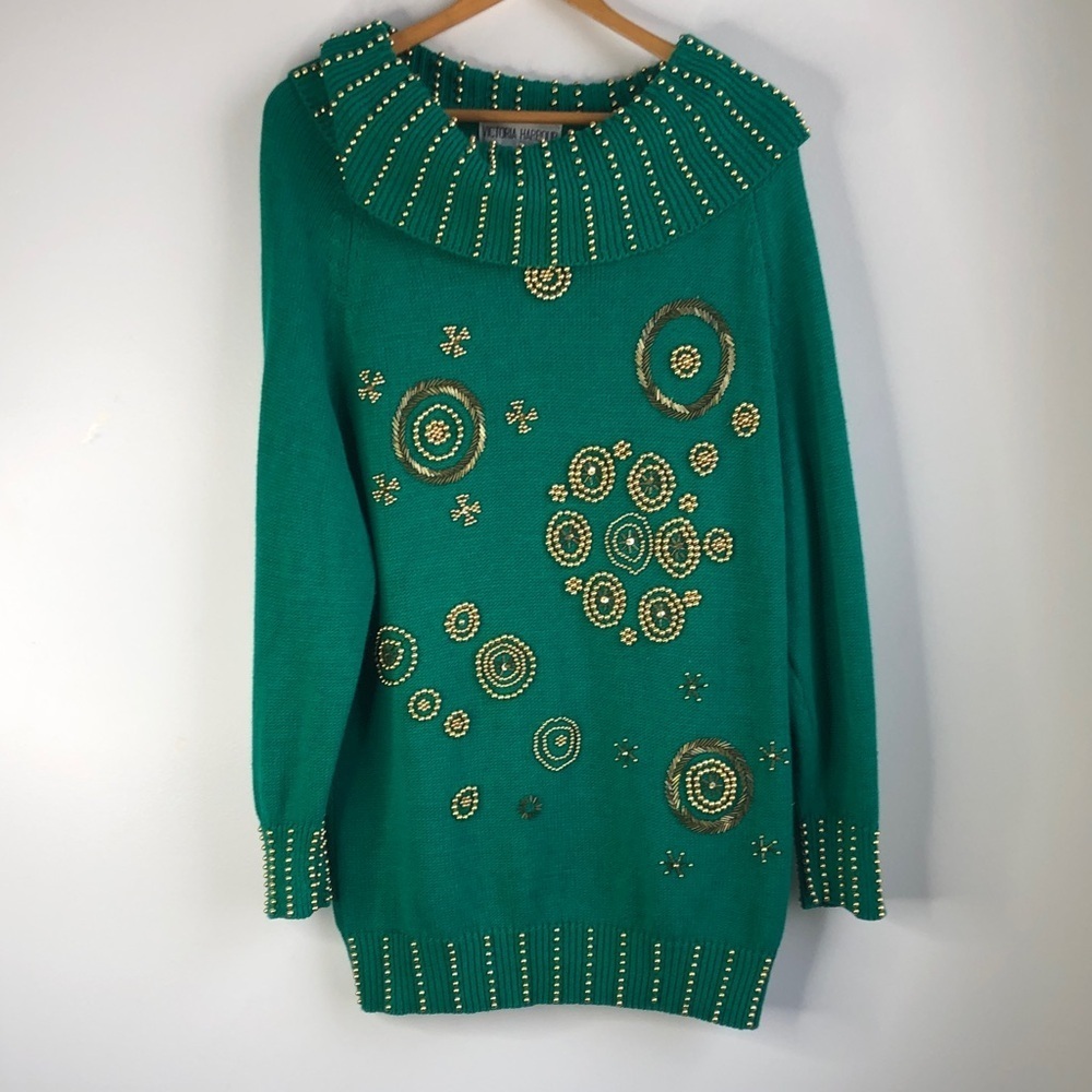 Green Sweater with Gold Accents